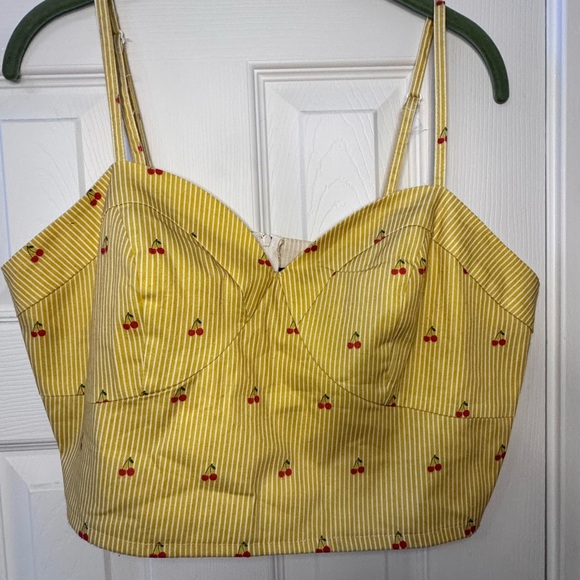 Voodoo Vixen Tops - Voodoo Vixen Yellow Cherry Stripe Crop Top
